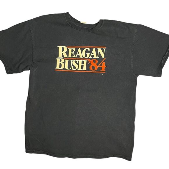 Vintage Reagan Bush '84 T-Shirt Port & Company Navy Blue Large Cotton - Picture 1 of 5